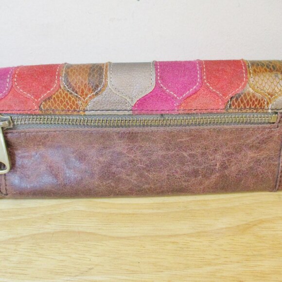 RARE! Fossil Fifty-Four Multicolor Patchwork Leather&Suede Envelope Style Wallet - Picture 3 of 13